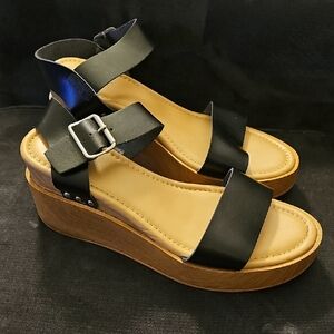 Target Size 11 Black Leather Wedge Sandals
